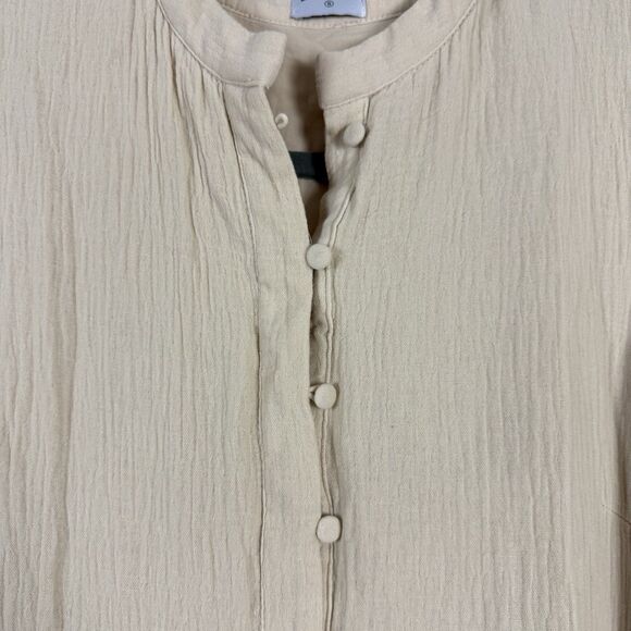 Bl_ank Gauze Crinkled Cotton Dress Long Sleeves Beige Womens S Boho Cottagecore - Picture 5 of 9